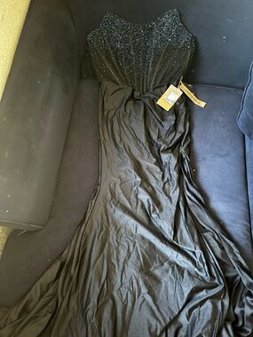 Black Beaded Evening Gown - Elegant Women's Dress